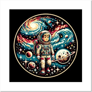 Kid astronaut in space Posters and Art